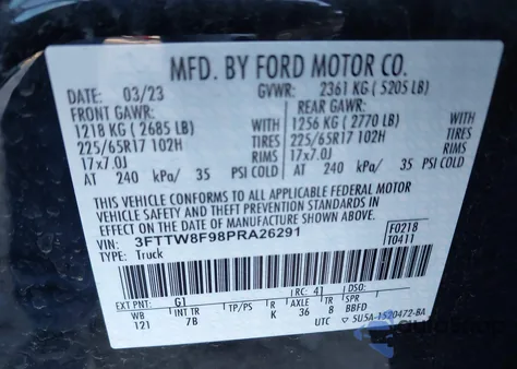 2023 Ford Maverick Xlt z USA, uszkodzony, nr VIN 3FTTW8F98PRA26291